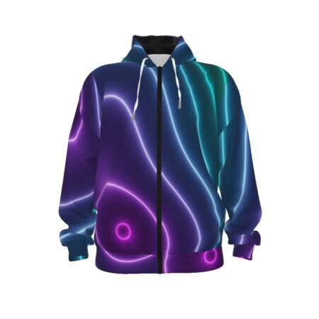 Neon Light Flow - All-Over Print Unisex Pullover Hoodie With Zipper Closure | 310GSM Cotton